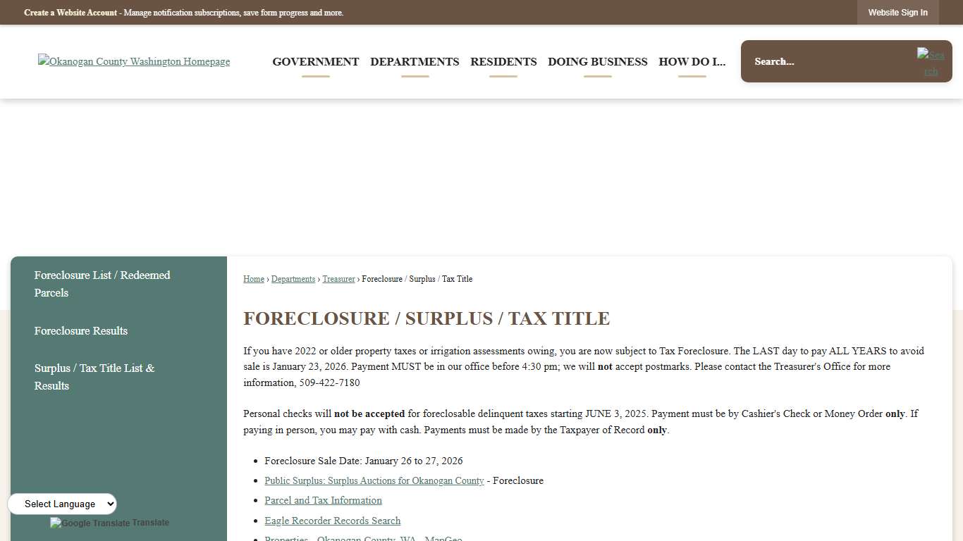Foreclosure / Surplus / Tax Title Okanogan County, WA